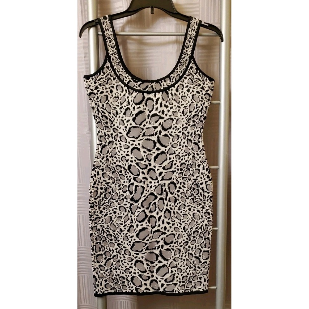 BCBG Maxazria Black Gray Animal Print Tank Mini Dress Sz S